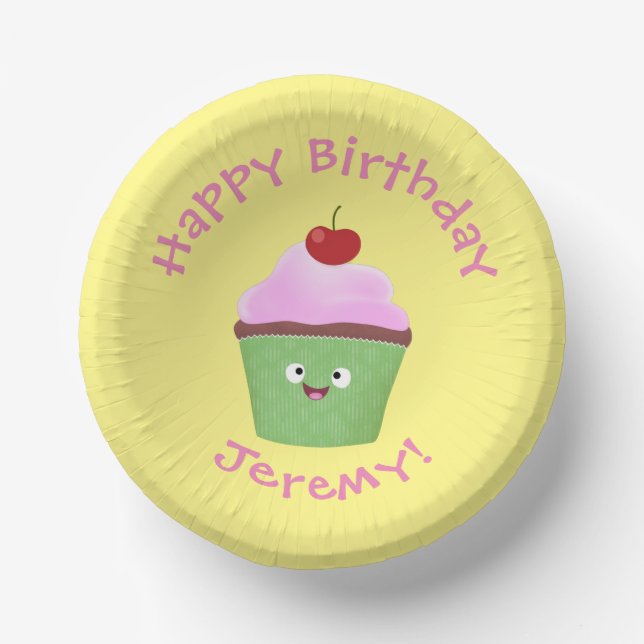 Niedlicher Cupcake Cartoon Pappteller (Vorderseite)