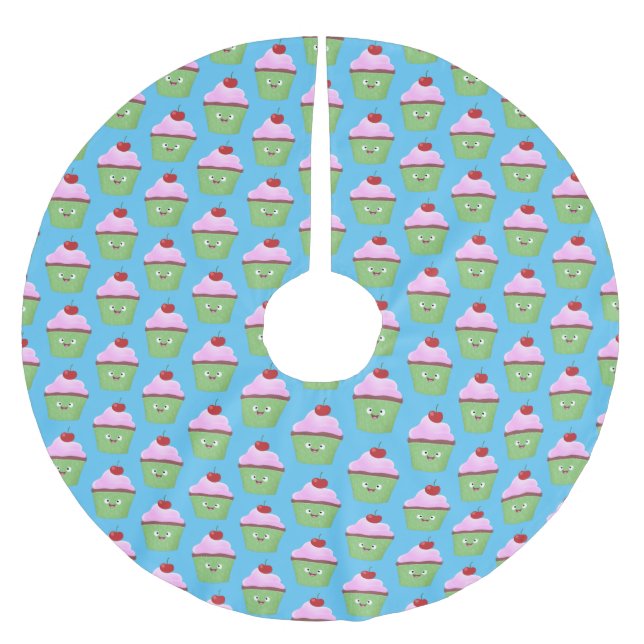 Niedlicher Cupcake Cartoon Polyester Weihnachtsbaumdecke (Vorderseite)