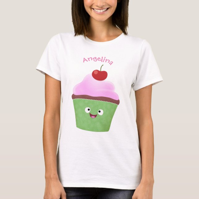 Niedlicher Cupcake Cartoon T-Shirt (Vorderseite)