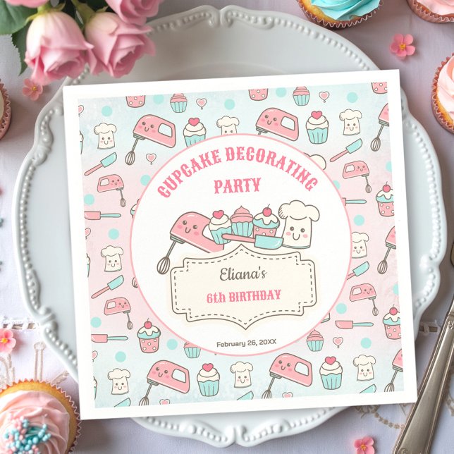 Niedlicher Cupcake Decoration Party Backen Mädchen Serviette (Cute Cupcake Decorating Party Baking Girl Birthday Napkins)