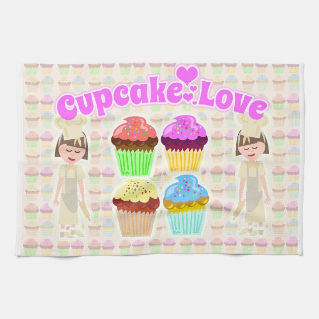Niedlicher Cupcake Liebe Koch Küchentuch (Horizontal)