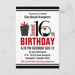 Niedlicher Cupcake Schwarz und Roter Sweet 16 Gebu Einladung