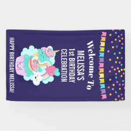 Niedlicher Cupcake und glückliche Eiscreme Geburts Banner