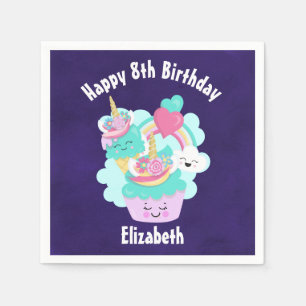 Niedlicher Cupcake und glückliche Eiscreme Geburts Serviette