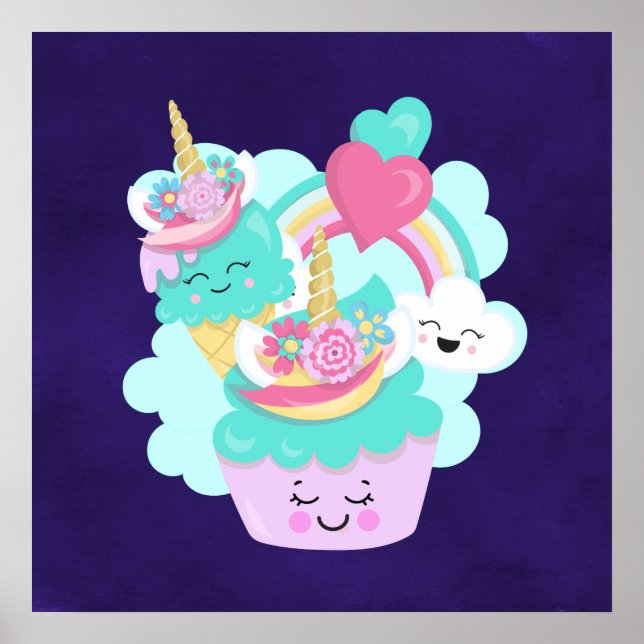 Niedlicher Cupcake und Happy Ice Creme Poster (Vorne)