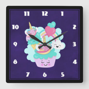 Niedlicher Cupcake und Happy Ice Creme Quadratische Wanduhr
