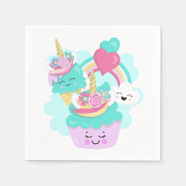 Niedlicher Cupcake und Happy Ice Creme Serviette (Vorderseite)