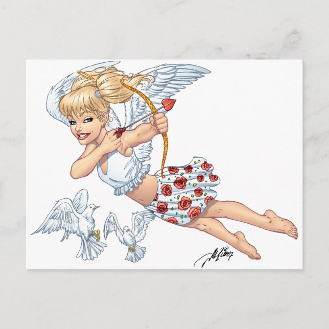 Niedlicher Cupid Angel mit Liebe Arrow von Al Rio Postkarte (Vorderseite)