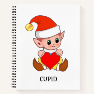 Niedlicher Cupid-Elf mit Herz auf Weiß Notizbuch