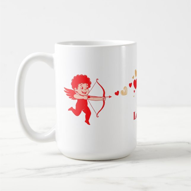 Niedlicher Cupid mit Bogen und Pfeil Kaffeetasse (Links)