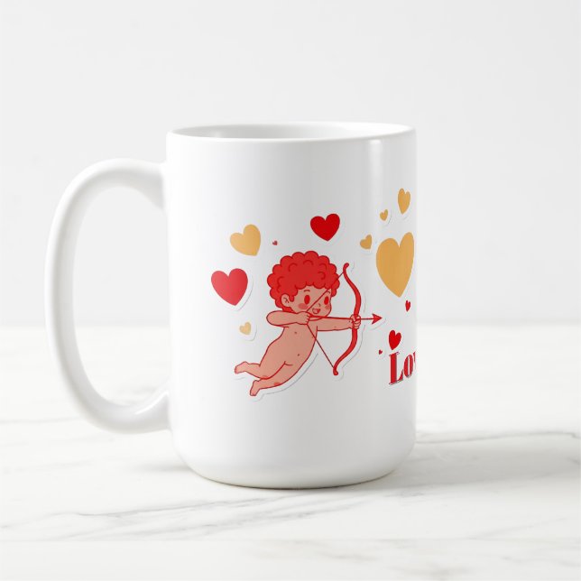 Niedlicher Cupid mit Bogen und Pfeil Kaffeetasse (Links)
