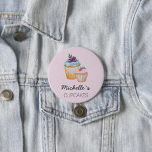 Niedlicher CupKuchen und Früchte Wasserfarbe Button