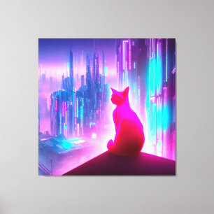 Niedlicher Cyberpunk Cat Looking Canvas Print Leinwanddruck