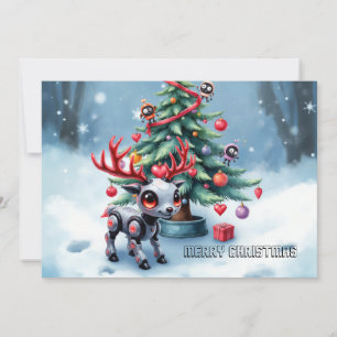 Niedlicher Cyberpunk-Rentier mit Weihnachtsbaum Feiertagskarte