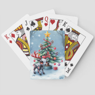 Niedlicher Cyberpunk-Rentier mit Weihnachtsbaum Spielkarten