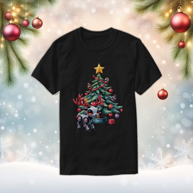 Niedlicher Cyberpunk-Rentier mit Weihnachtsbaum T-Shirt (Von Creator hochgeladen)