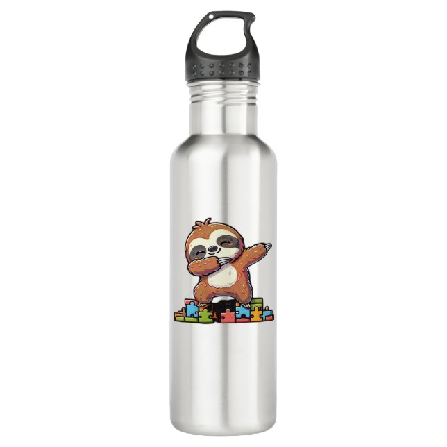 Niedlicher Dabbing Faultier Autismus Bewusstsein A Edelstahlflasche (Vorderseite)