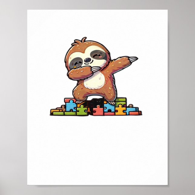 Niedlicher Dabbing Faultier Autismus Bewusstsein A Poster (Vorne)
