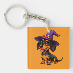 Niedlicher Dachshund mit lila Zaubererhut Schlüsselanhänger