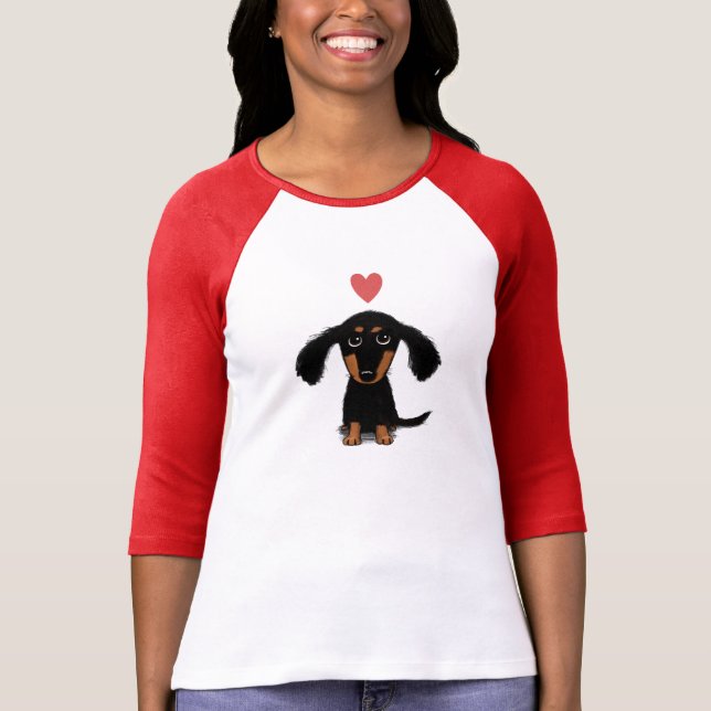 Niedlicher Dackel-Welpe mit Valentine-Herzen T-Shirt (Vorderseite)