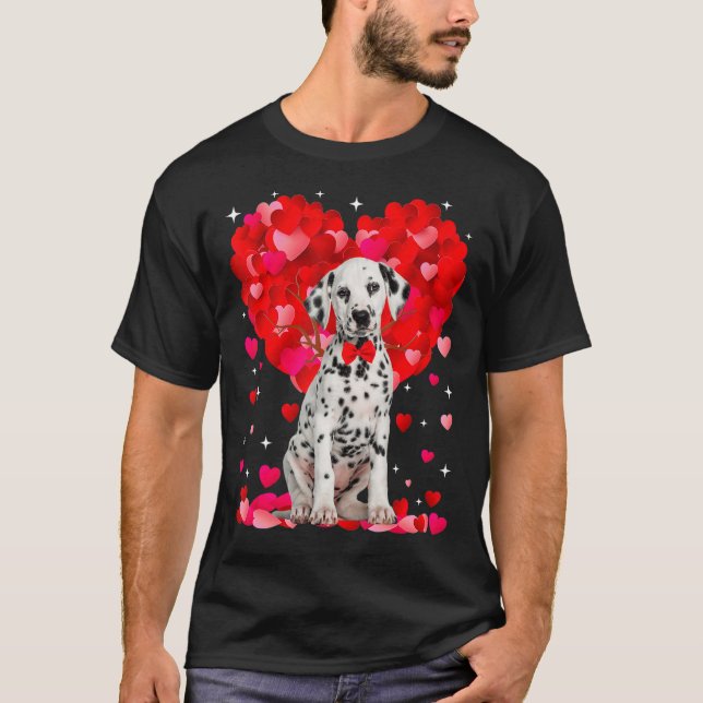 Niedlicher Dalmatiner Hund Valentinstag Herz Welpe T-Shirt (Vorderseite)