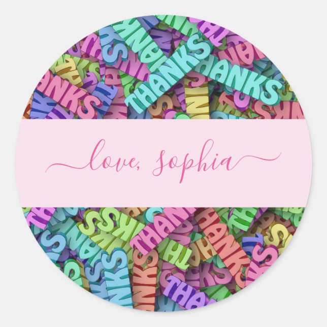 Niedlicher Dank, dass Sie den Namen hinzufügen Runder Aufkleber (Vorderseite)