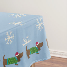 Niedlicher Daschund und Snowflakes Blau Illustrier Tischdecke