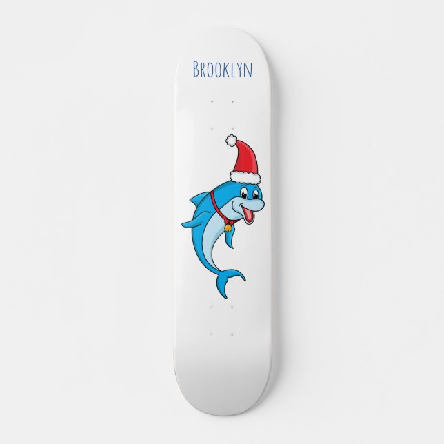 Niedlicher Delfin mit Weihnachtsmannmütze Cartoon Skateboard (Vorne)