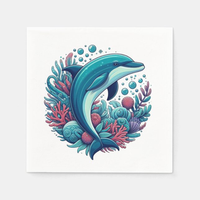 Niedlicher Delphin, Küstendelphin/Seeschifffahrt Serviette (Vorderseite)