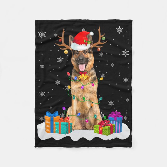 Niedlicher deutscher Schäferhund Dog Christmas Lig Fleecedecke (Vorderseite)