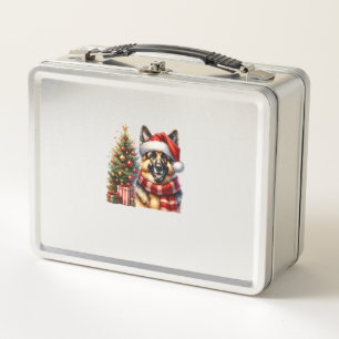 Niedlicher deutscher Schäferhund Weihnachtsmannmüt Metall Brotdose