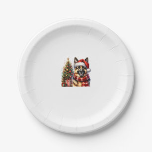 Niedlicher deutscher Schäferhund Weihnachtsmannmüt Pappteller