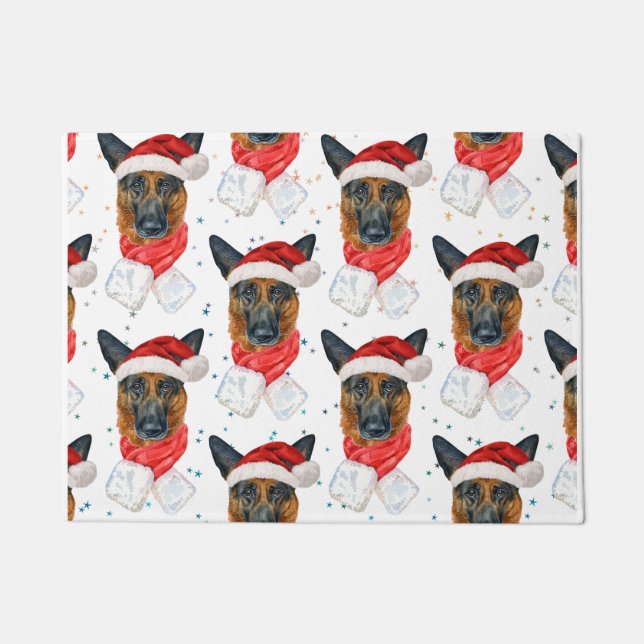 Niedlicher deutscher Schäferhund Weihnachtsmuster Fußmatte (Vorderseite)