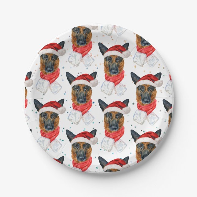 Niedlicher deutscher Schäferhund Weihnachtsmuster Pappteller (Vorderseite)