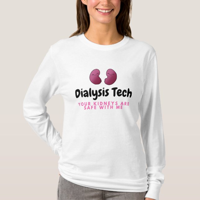 Niedlicher Dialysetech-langer Hülsen-Nieren-T - T-Shirt (Vorderseite)