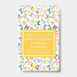 Niedlicher Dino Alphabet Grundschullehrer Name Ausweis