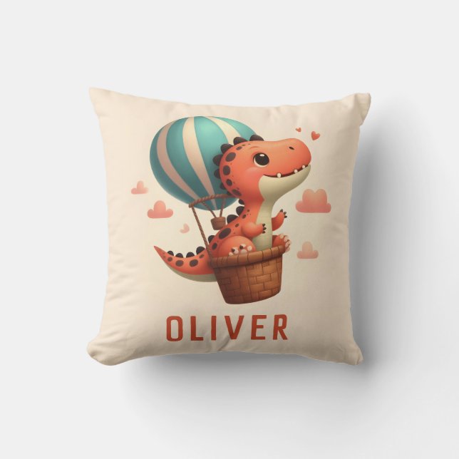 Niedlicher Dino Flug in einem Heißluftballon Kissen (Vorderseite)