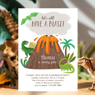 Niedlicher Dino Vulkan Jungle Geburtstagsparty Boy Einladung
