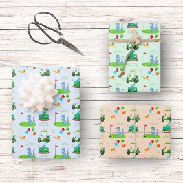 Niedlicher Dinosaur Golf Themenkids glücklich Gebu Geschenkpapier Set