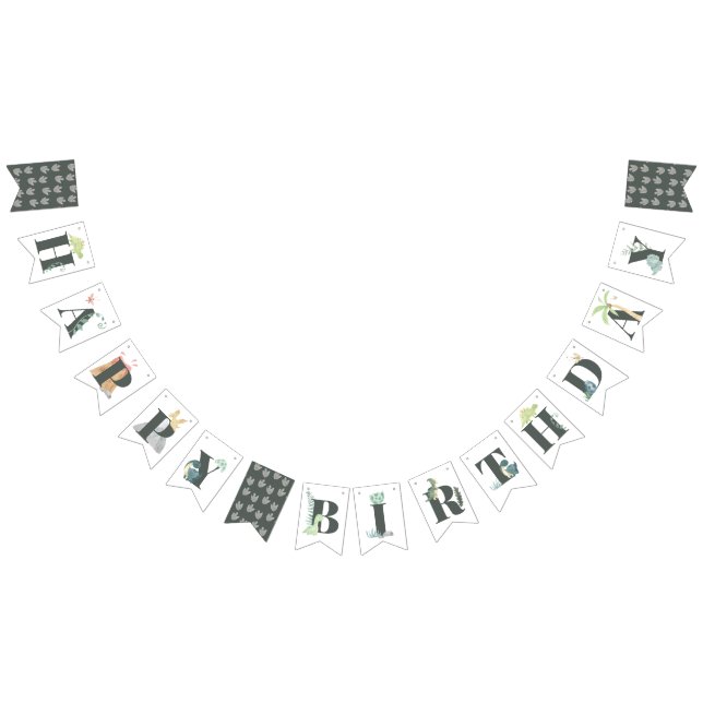 Niedlicher Dinosaur Jungle Watercolor Boy Happy Ge Wimpelkette (Alle)