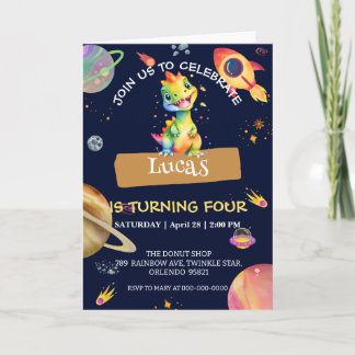 Niedlicher Dinosaur Regenbogen Galaxy Weltraum Geb Einladung