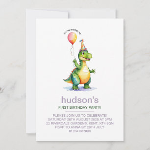 Niedlicher Dinosaurier 1. Geburtstag Einladung für