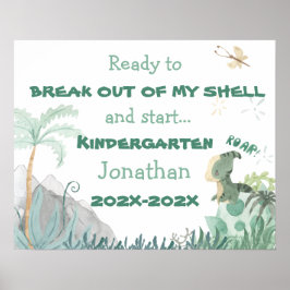 Niedlicher Dinosaurier 1. Schultag Foto Op Zeichen Poster