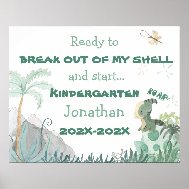 Niedlicher Dinosaurier 1. Schultag Foto Op Zeichen Poster (Vorne)