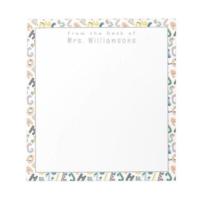 Niedlicher Dinosaurier Alphabet - Vom Schreibtisch Notizblock (Vorderseite)