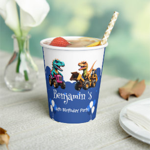 Niedlicher Dinosaurier Bagger Traktorballon Geburt Pappbecher