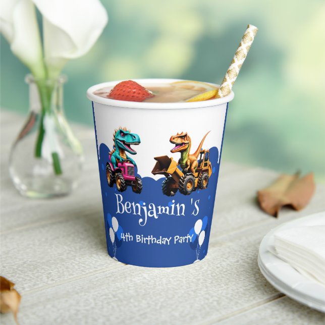 Niedlicher Dinosaurier Bagger Traktorballon Geburt Pappbecher (In Situ)