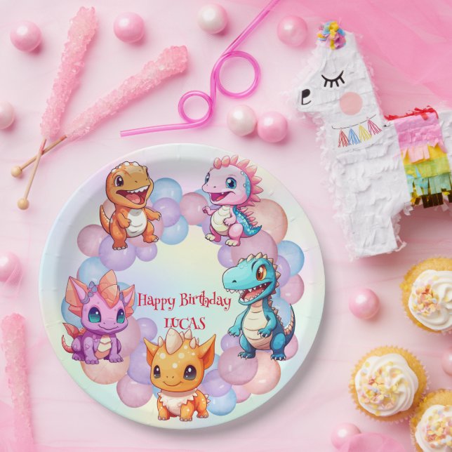 Niedlicher Dinosaurier Ballon School Kindergeburts Pappteller (Party)