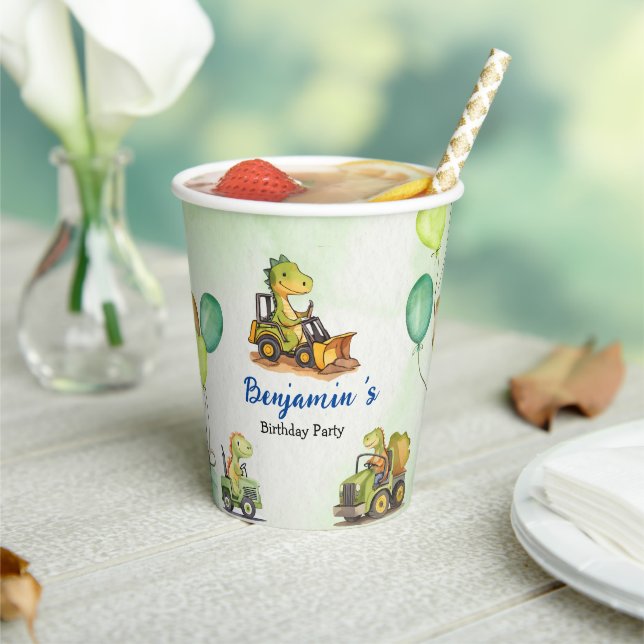 Niedlicher Dinosaurier-Baukastenballon Pappbecher (In Situ)