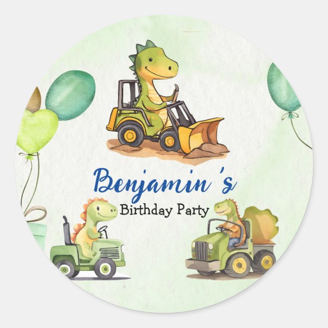 Niedlicher Dinosaurier-Baukastenballon Runder Aufkleber (Vorderseite)